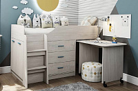 Кровать-чердак Каприз-6 мини с выкатным столом (Анкор белый)