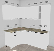 Кухня угловая Пасадена 1,35*2,00 ЛДСП Белый (Белый бриллиант/Столешница Кантри) 